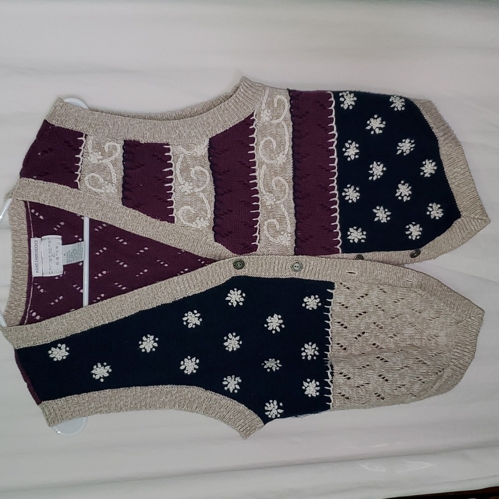Vintage Hand Embroidered Patriotic American Flag Knit Vest